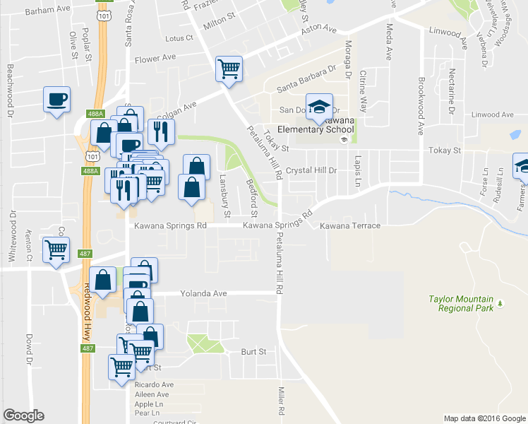 map of restaurants, bars, coffee shops, grocery stores, and more near in Santa Rosa