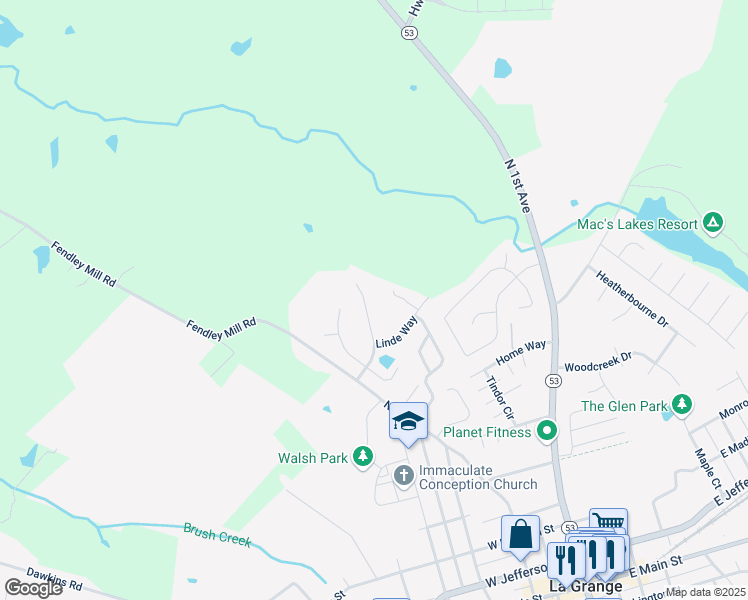 map of restaurants, bars, coffee shops, grocery stores, and more near 509 Talbott Boulevard in La Grange