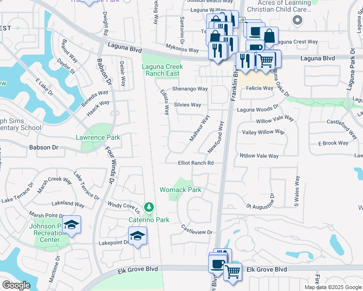 map of restaurants, bars, coffee shops, grocery stores, and more near 4412 Moreau Court in Elk Grove