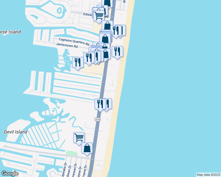 map of restaurants, bars, coffee shops, grocery stores, and more near 11000 Coastal Highway in Ocean City