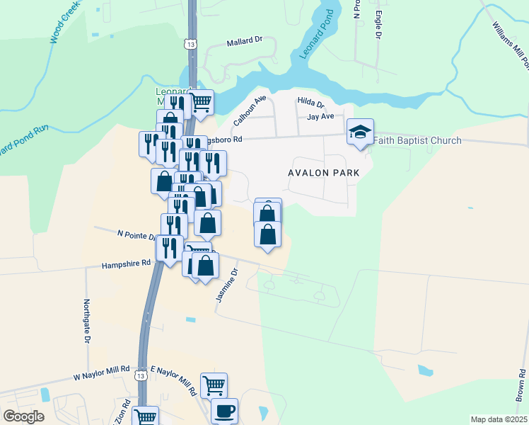 map of restaurants, bars, coffee shops, grocery stores, and more near 431 Troopers Way in Salisbury