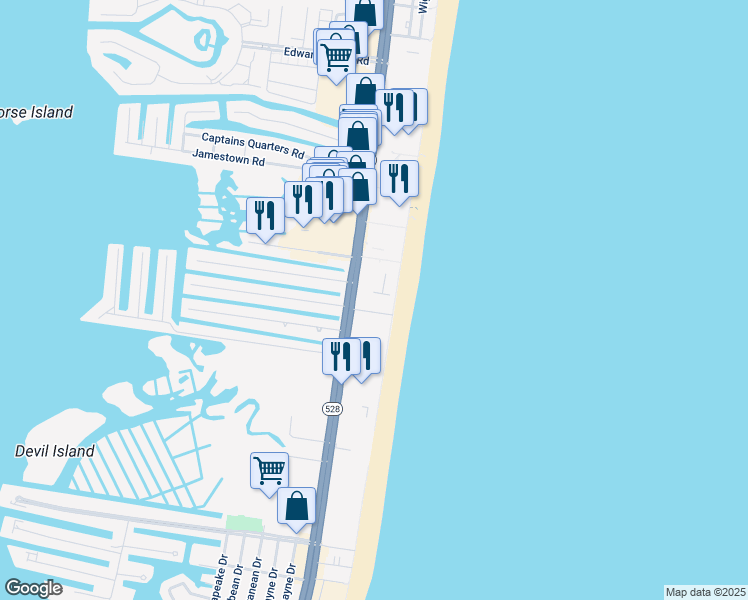 map of restaurants, bars, coffee shops, grocery stores, and more near 11000 Coastal Highway in Ocean City