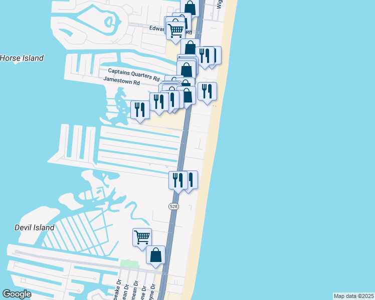 map of restaurants, bars, coffee shops, grocery stores, and more near 11000 Coastal Highway in Ocean City