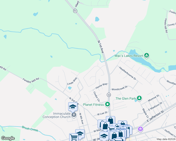 map of restaurants, bars, coffee shops, grocery stores, and more near 1123 Willow Oak Lane in La Grange