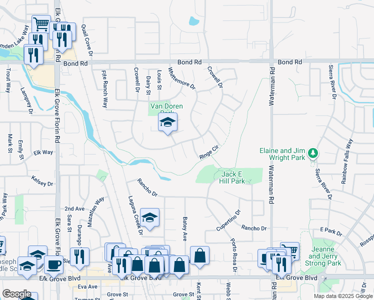 map of restaurants, bars, coffee shops, grocery stores, and more near 9359 Carrolton Place in Elk Grove