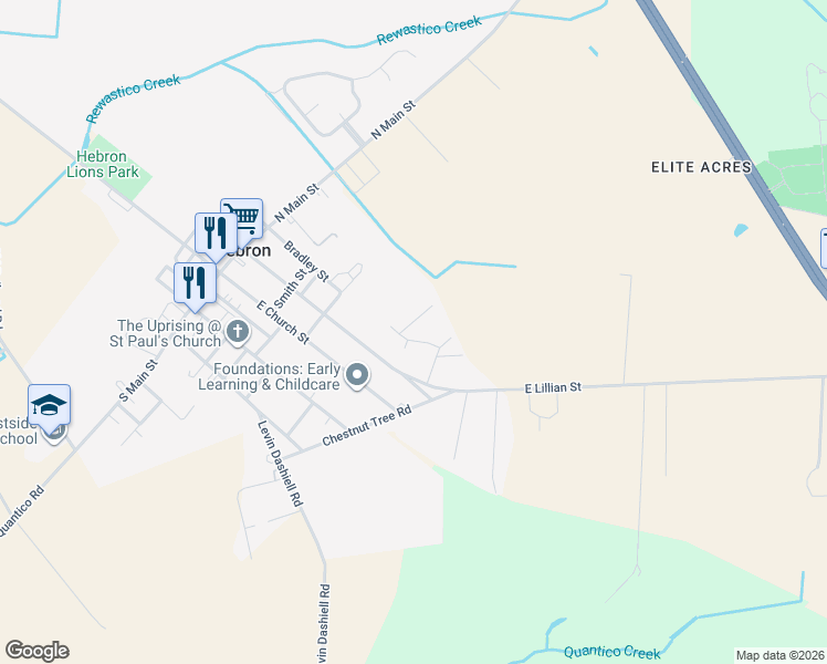map of restaurants, bars, coffee shops, grocery stores, and more near 103 Barbara Avenue in Hebron
