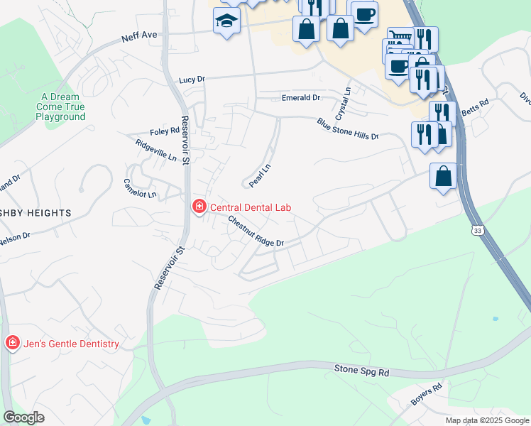 map of restaurants, bars, coffee shops, grocery stores, and more near 517 Gulburg Lane in Harrisonburg