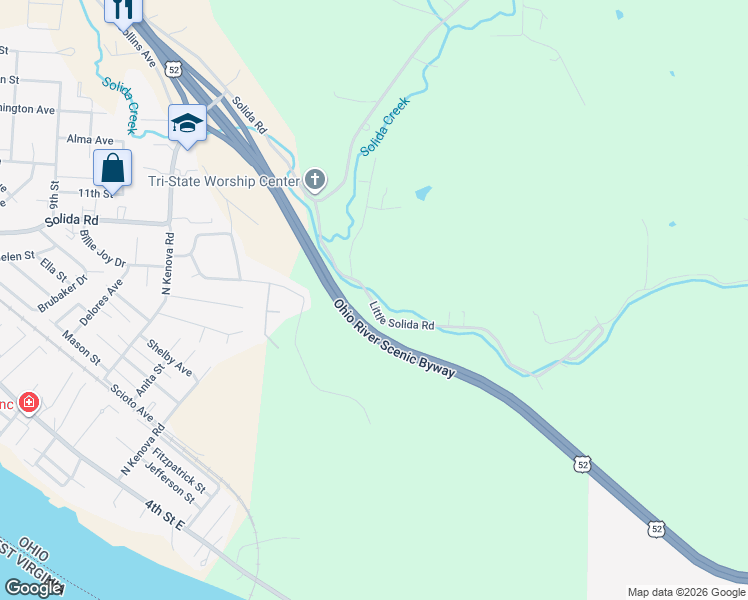 map of restaurants, bars, coffee shops, grocery stores, and more near 302 Little Solida Road in South Point