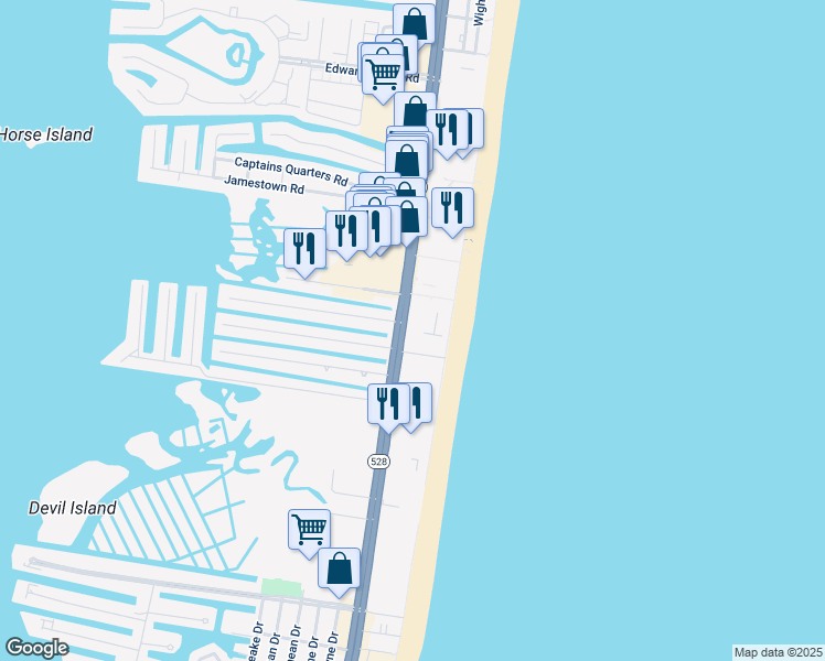 map of restaurants, bars, coffee shops, grocery stores, and more near 11100 Coastal Highway in Ocean City
