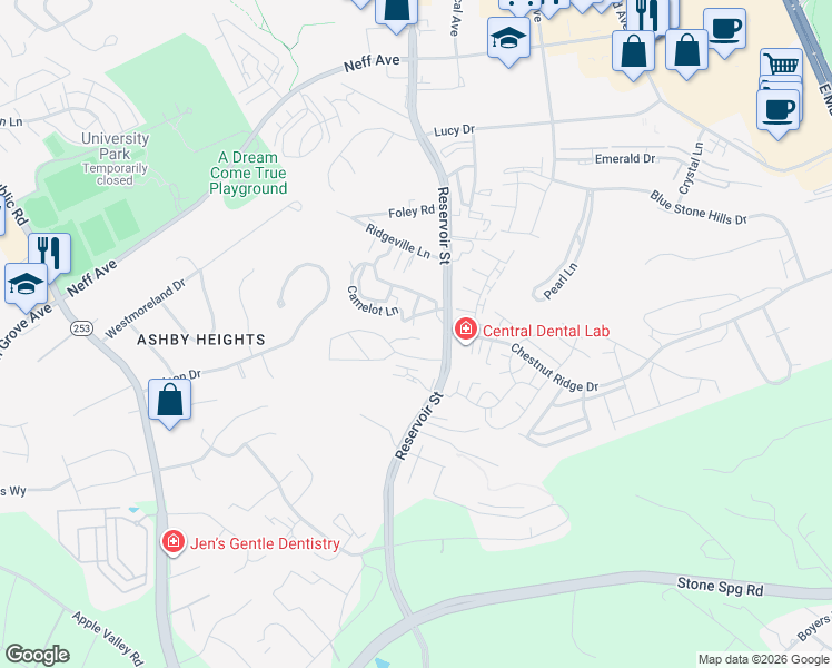 map of restaurants, bars, coffee shops, grocery stores, and more near 2405 King Arthurs Court in Harrisonburg