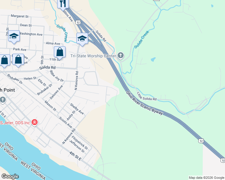 map of restaurants, bars, coffee shops, grocery stores, and more near 206 Orchard Drive in South Point