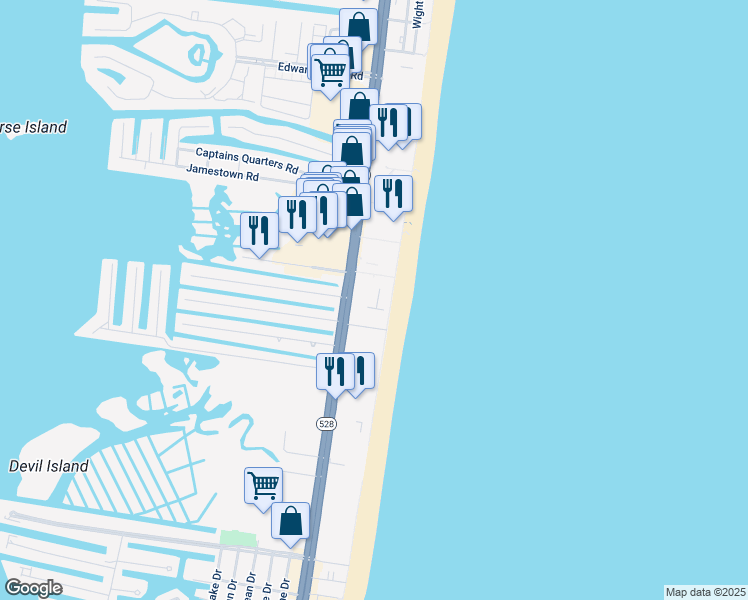 map of restaurants, bars, coffee shops, grocery stores, and more near 11100 Maryland 528 in Ocean City