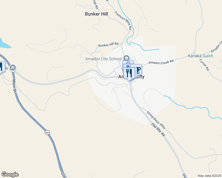 map of restaurants, bars, coffee shops, grocery stores, and more near 14310 Gods Hill in Amador City