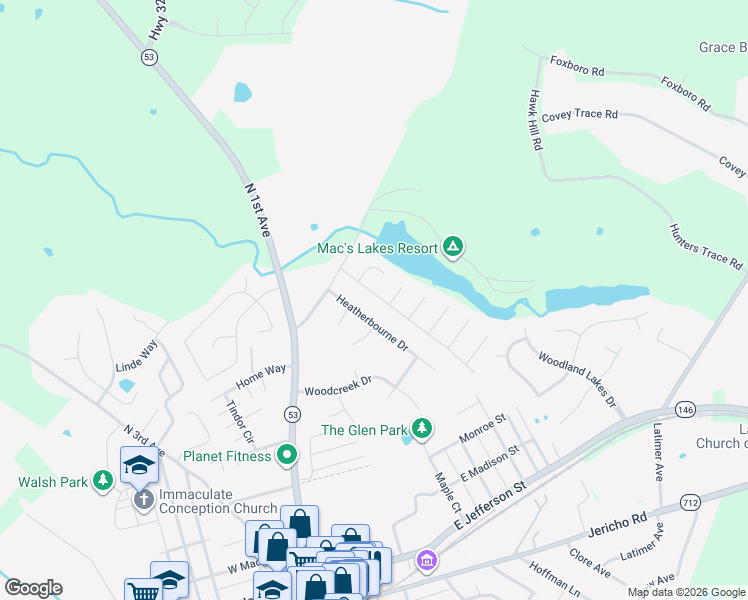 map of restaurants, bars, coffee shops, grocery stores, and more near 1114 Keane Avenue in La Grange
