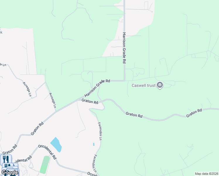 map of restaurants, bars, coffee shops, grocery stores, and more near 3433 Harrison Grade Road in Sebastopol