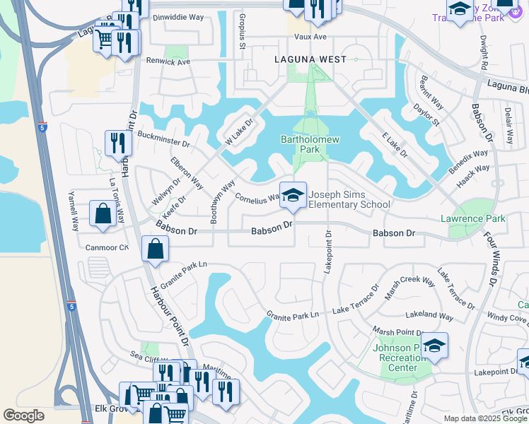 map of restaurants, bars, coffee shops, grocery stores, and more near 2833 Atterbury Way in Elk Grove