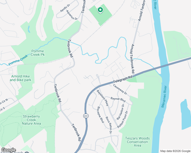 map of restaurants, bars, coffee shops, grocery stores, and more near 3132 North Bayshore Parkway in Arnold