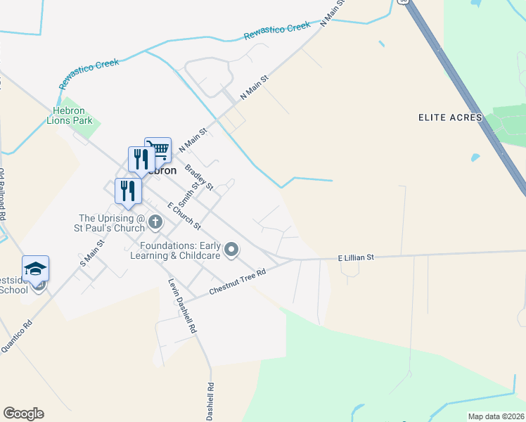 map of restaurants, bars, coffee shops, grocery stores, and more near 103 Barbara Avenue in Hebron