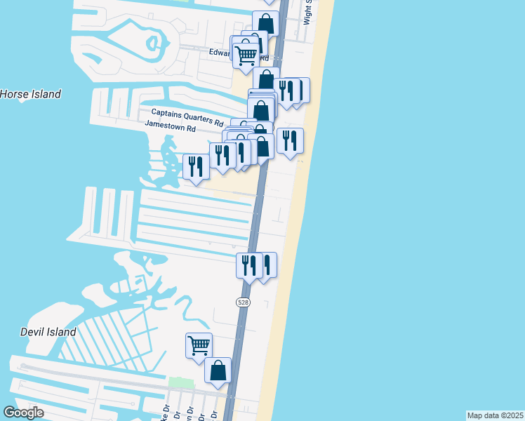 map of restaurants, bars, coffee shops, grocery stores, and more near 11100 Coastal Highway in Ocean City