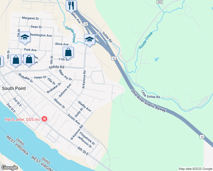 map of restaurants, bars, coffee shops, grocery stores, and more near 122 Orchard Drive in South Point