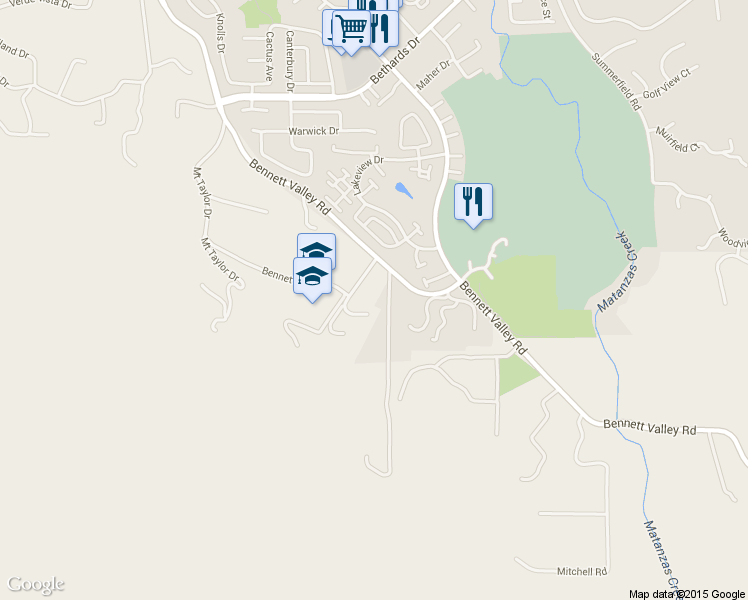 map of restaurants, bars, coffee shops, grocery stores, and more near 4536 Bennett Valley Road in Santa Rosa