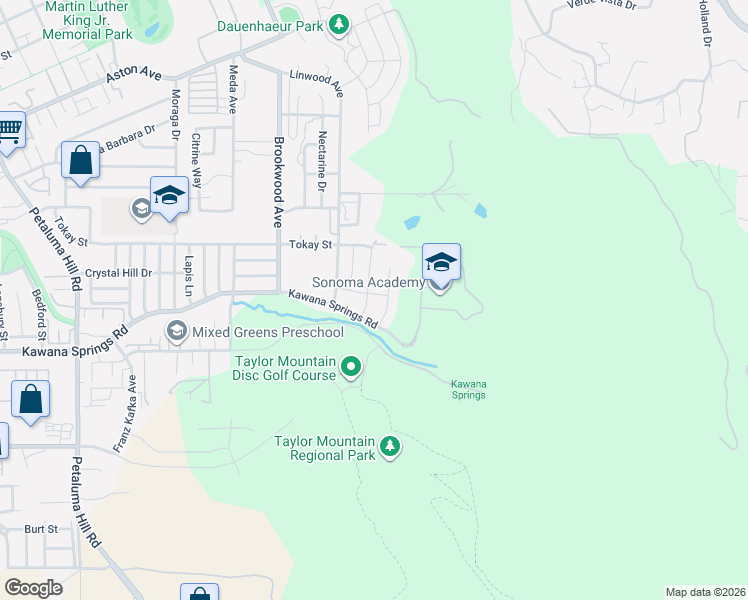 map of restaurants, bars, coffee shops, grocery stores, and more near 2458 Rudesill Lane in Santa Rosa