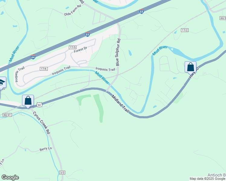map of restaurants, bars, coffee shops, grocery stores, and more near 3421 U.S. 60 in Ona