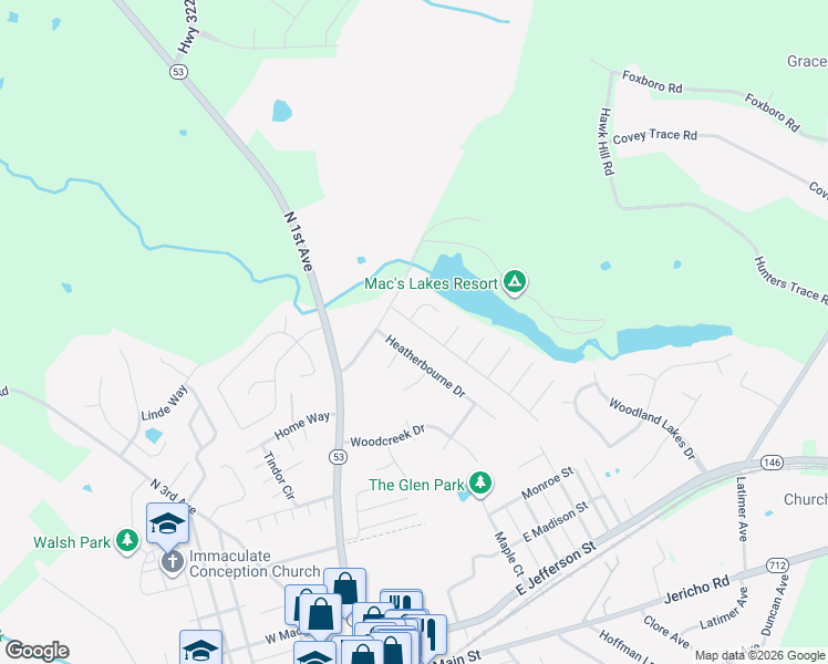 map of restaurants, bars, coffee shops, grocery stores, and more near 1114 Keane Avenue in La Grange