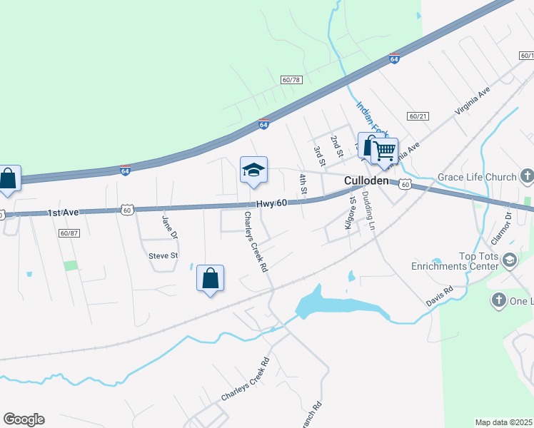 map of restaurants, bars, coffee shops, grocery stores, and more near 3 Marshall Lane in Culloden