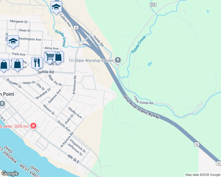 map of restaurants, bars, coffee shops, grocery stores, and more near 206 Orchard Drive in South Point
