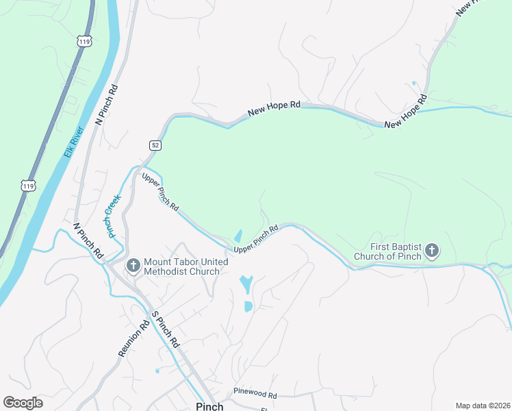 map of restaurants, bars, coffee shops, grocery stores, and more near 23 Upper Pinch Road in Elkview