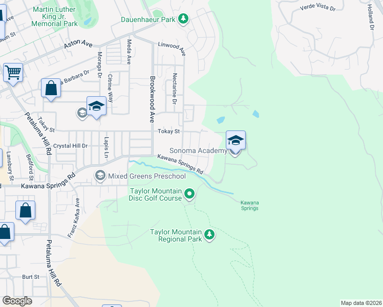 map of restaurants, bars, coffee shops, grocery stores, and more near 2495 Kawana Springs Road in Santa Rosa