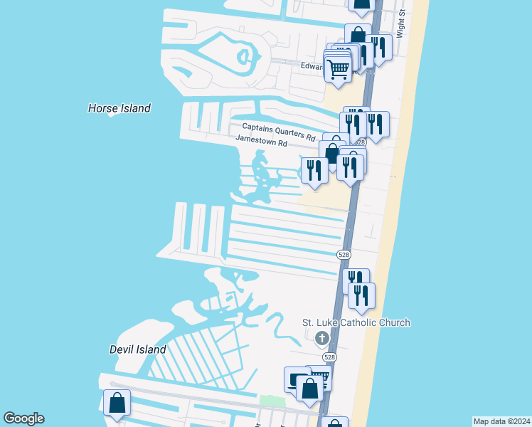 map of restaurants, bars, coffee shops, grocery stores, and more near 135 112th Street in Ocean City