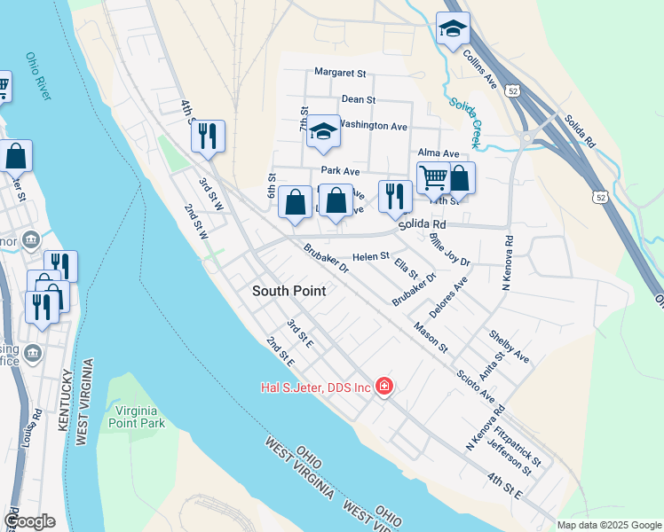 map of restaurants, bars, coffee shops, grocery stores, and more near 207 Helen Street in South Point