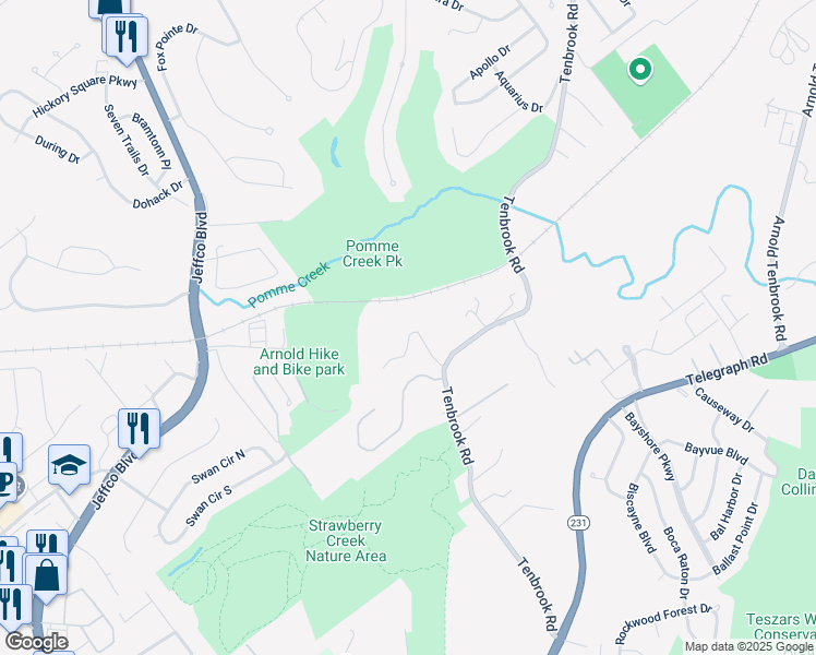 map of restaurants, bars, coffee shops, grocery stores, and more near 727 Noll Drive in Arnold