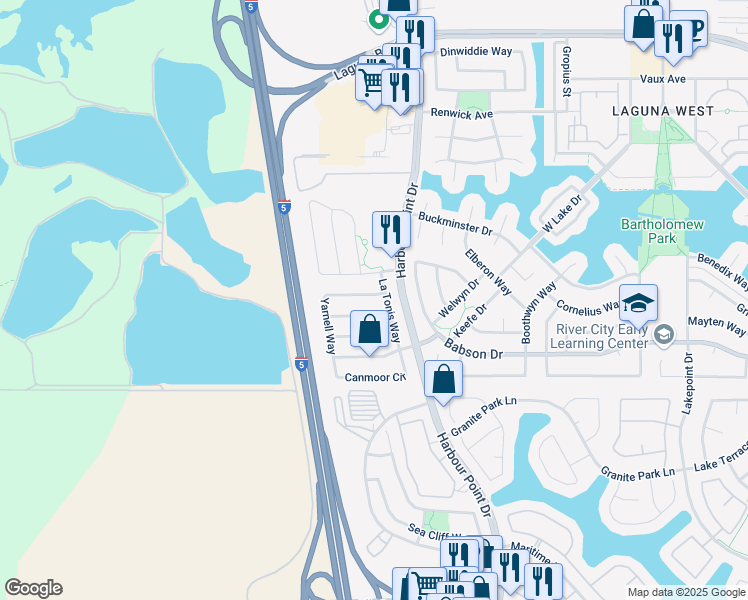 map of restaurants, bars, coffee shops, grocery stores, and more near 2212 Yarnell Way in Elk Grove