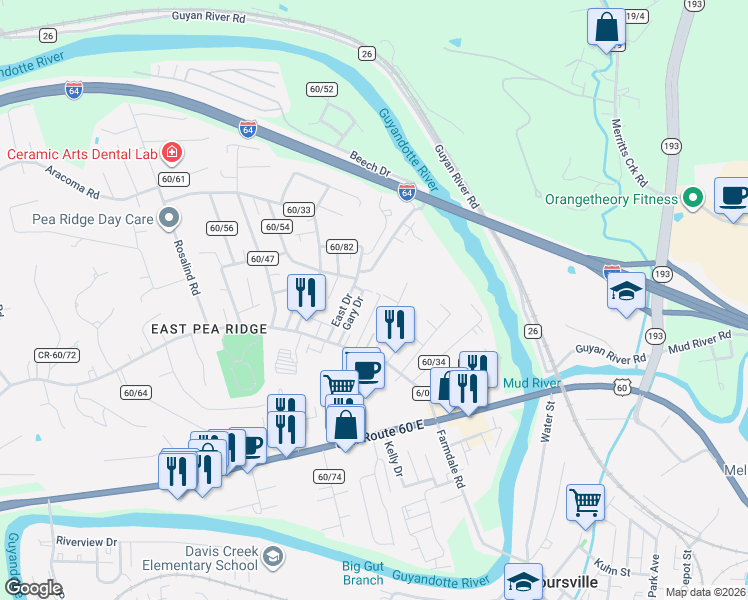map of restaurants, bars, coffee shops, grocery stores, and more near 17 Cobblestone Lane in Huntington