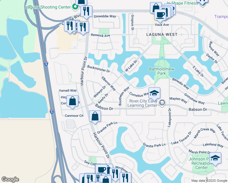 map of restaurants, bars, coffee shops, grocery stores, and more near 9312 Elberon Way in Elk Grove