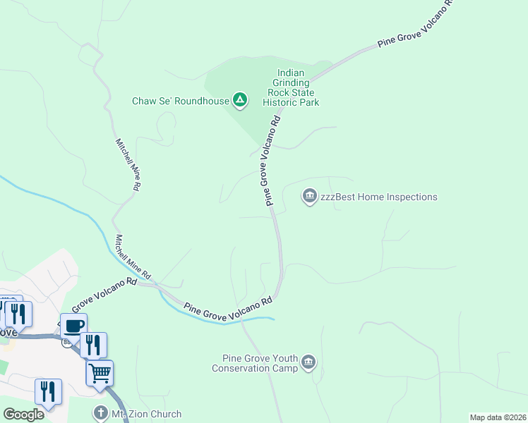 map of restaurants, bars, coffee shops, grocery stores, and more near 14611 Pine Grove Volcano Road in Pine Grove