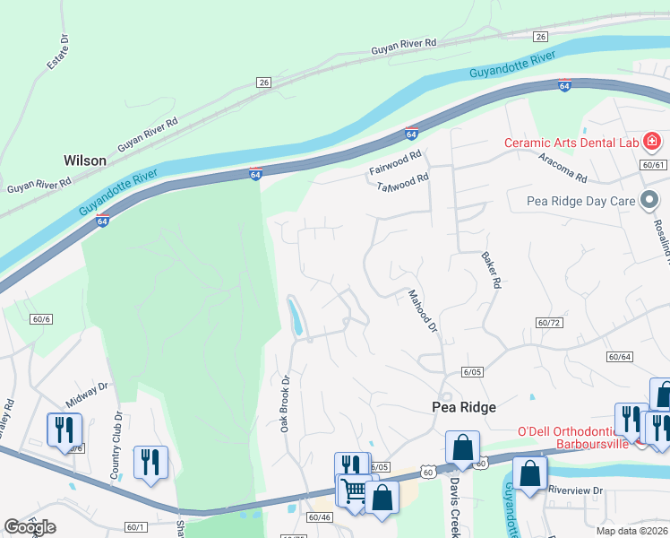 map of restaurants, bars, coffee shops, grocery stores, and more near 5 Fox Run in Huntington