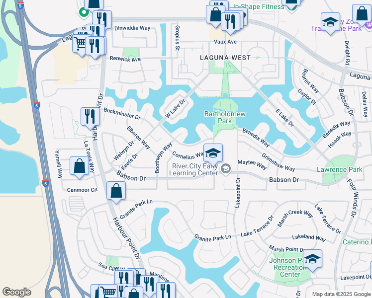 map of restaurants, bars, coffee shops, grocery stores, and more near 2816 Buckminster Drive in Elk Grove