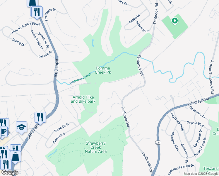 map of restaurants, bars, coffee shops, grocery stores, and more near 727 Noll Drive in Arnold
