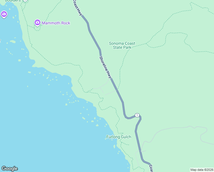 map of restaurants, bars, coffee shops, grocery stores, and more near 55 Pacific View Drive in Jenner