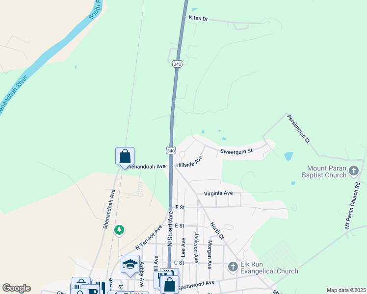 map of restaurants, bars, coffee shops, grocery stores, and more near 108 Maple Leaf Lane in Elkton