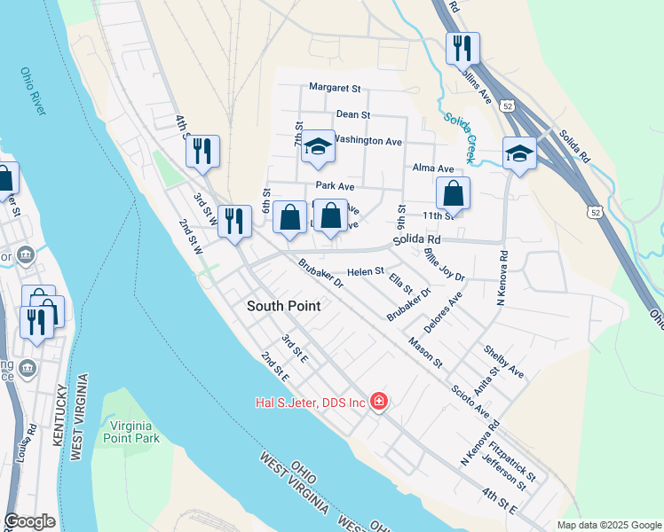 map of restaurants, bars, coffee shops, grocery stores, and more near 207 Helen Street in South Point
