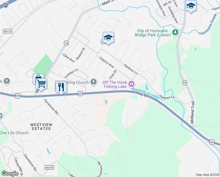 map of restaurants, bars, coffee shops, grocery stores, and more near 26 Pine Street in Hurricane