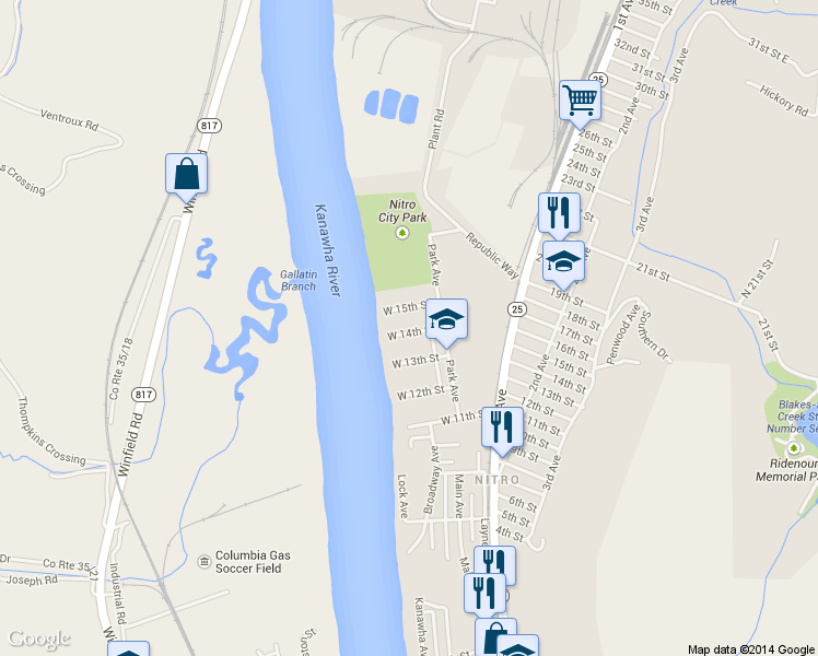 map of restaurants, bars, coffee shops, grocery stores, and more near 1423 W 14th St in Nitro