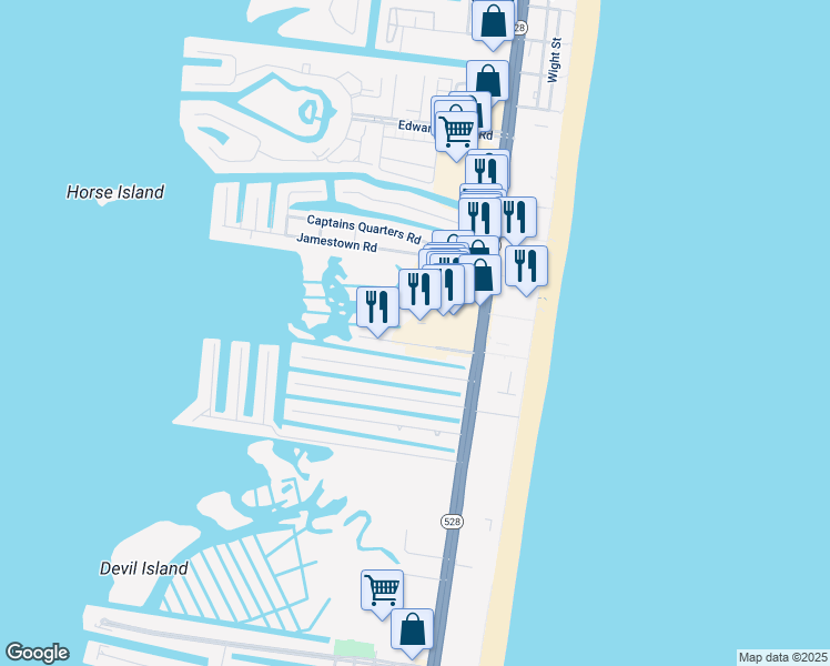 map of restaurants, bars, coffee shops, grocery stores, and more near 11201 Coastal Highway in Ocean City