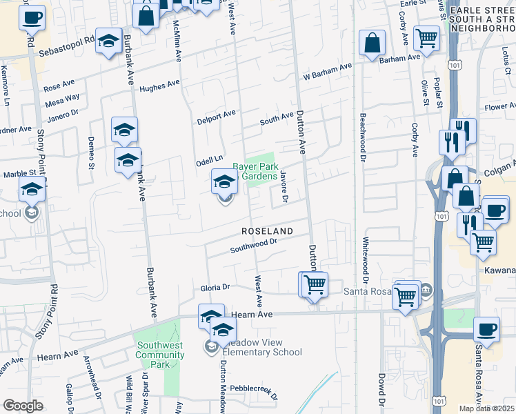 map of restaurants, bars, coffee shops, grocery stores, and more near 1820 West Avenue in Santa Rosa