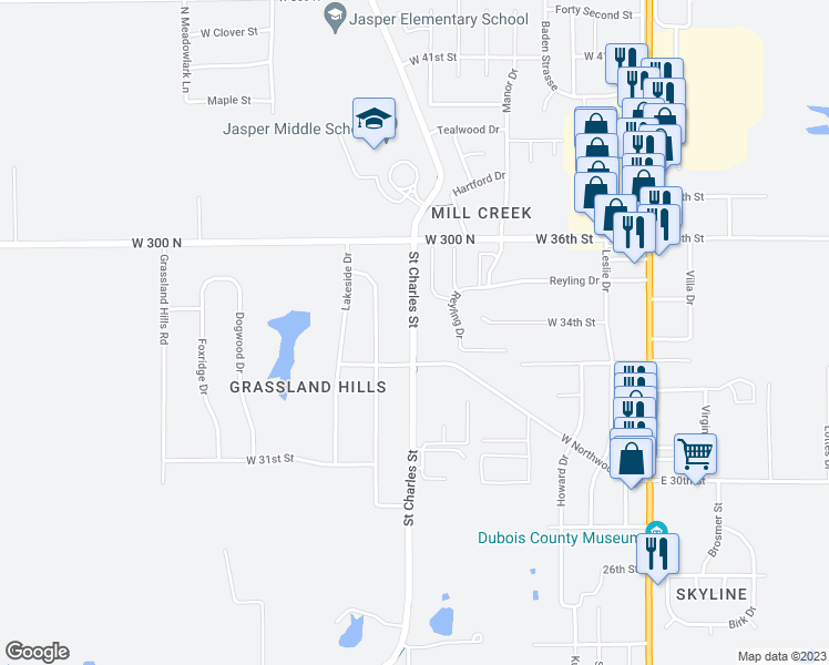map of restaurants, bars, coffee shops, grocery stores, and more near 3375 Saint Charles Street in Jasper
